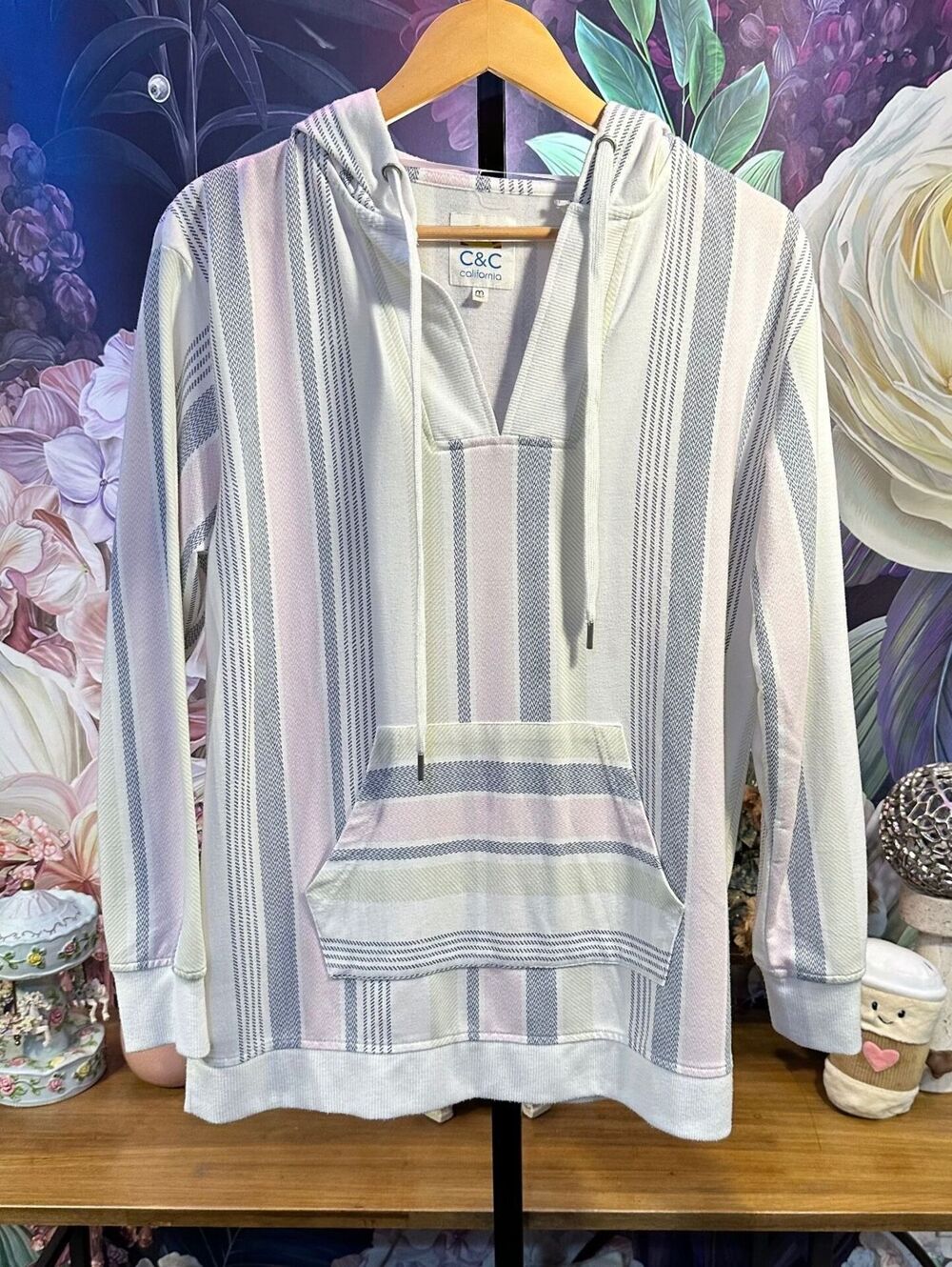 C&C California M Pastel Stripe Baja Hoodie Stretch Coastal Boho Sporty Casual